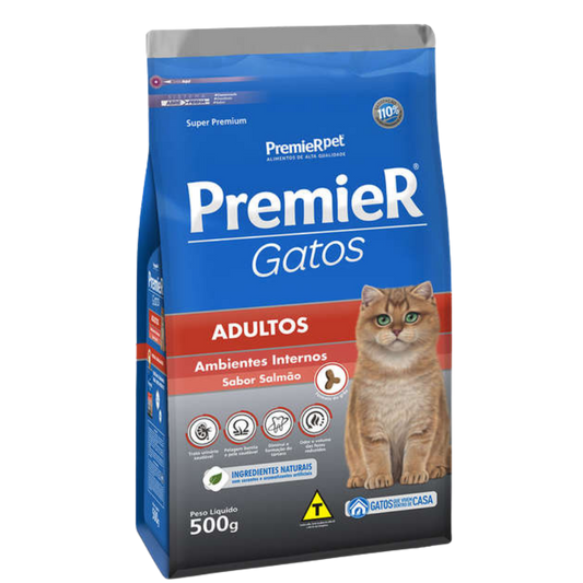 Premier Gatos Ambientes Internos Adultos Sabor Salmão - 500g